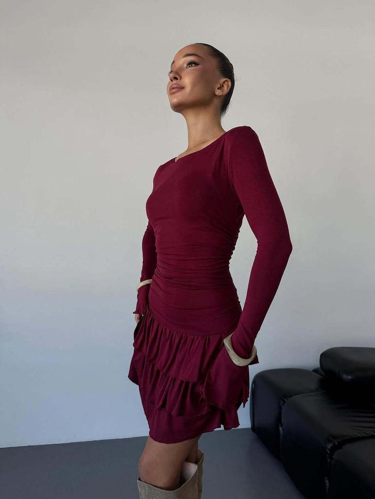 Vestido de Otoño Invierno para Mujer de Color Sólido, Ajuste Delgado, Manga Larga - Elegante y Favorecedor