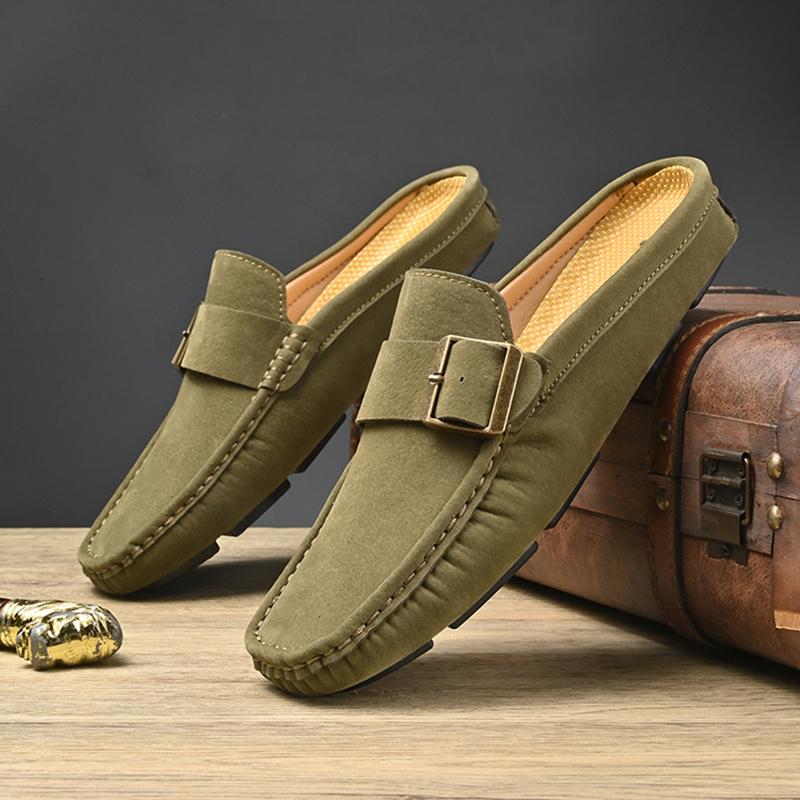 Luxury Designer Trend Men's Suede Leather Half Shoes For Men Mules Sandals Casual Shoes Slides Monk Strap Loafers Slippers