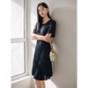 Annaou Elegant Pleated Chiffon Midi Dress