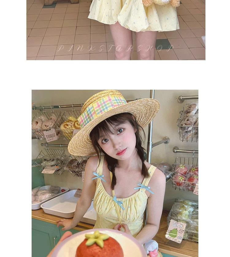 Dopamin Gelbes Gepunktetes Tulpenkleid: Kleiner, Süßer Urlaubsstil mit Taillenbetonendem Puffrock für Damen