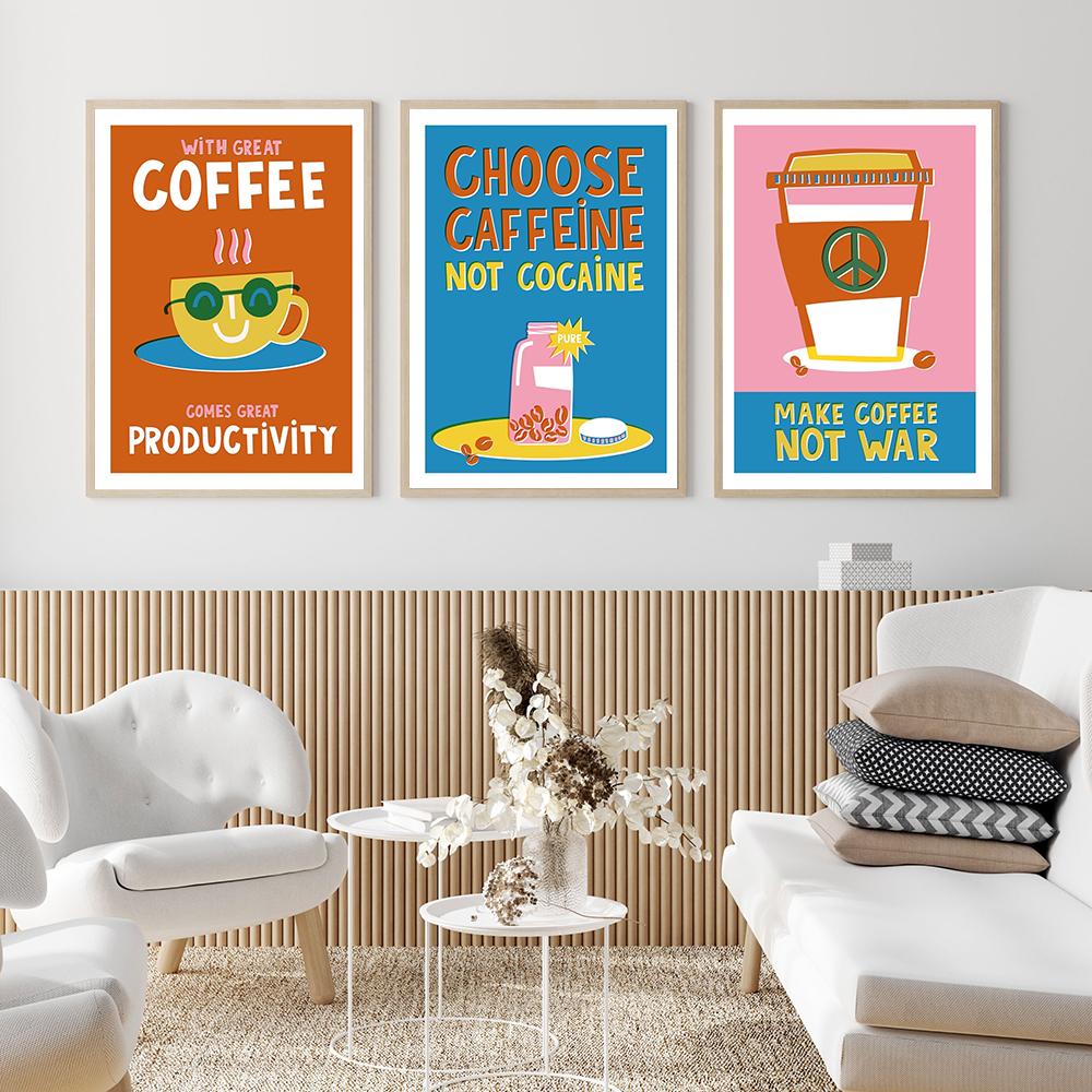 Choose Coffee Not War Abstrakte Wandkunst Leinwanddruck Produktivität Cartoon Lustiges Poster Guter Freund Geschenk Zimmer Home Decor Malerei