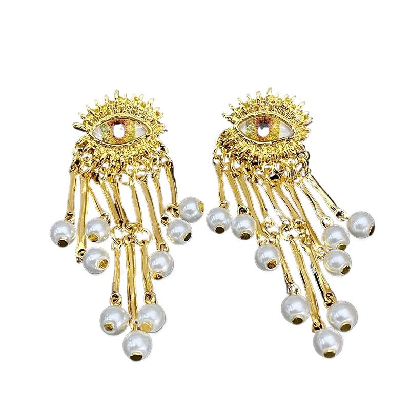 Modern Zircon European and American Design Eye Shape Tassel Earrings For Women Party Gifts Exaggerative Ear Accessories