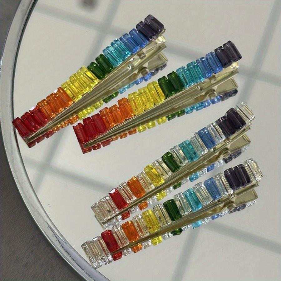 1PC Lucky Rainbow Delicate Rhinodiamond Bangs Clip Forehead Broken Hair Clip Female Side Simple Duck Beak Clip Headwear