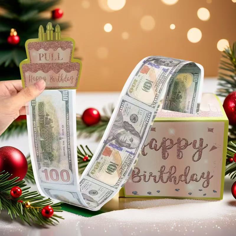 Money Birthday Cash Gift Pull Out Card Surprise Money Holder with Cake Print Fun Cash Creative Gift Envelope Set for Birthdays