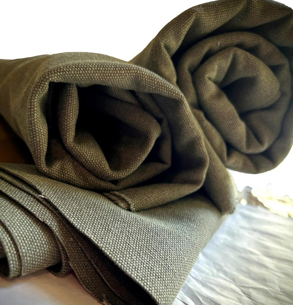 Washed Water Solid Canvas Handmade Canvas, Washable, Colorfast, Thick, Fabric, Cotton, Crafts, (Military, 5m)