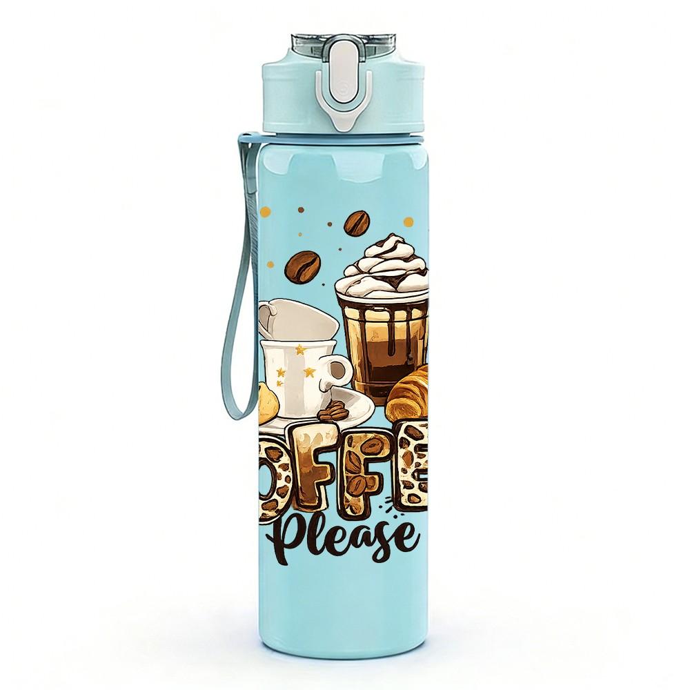 1PC Coffee Lover Coffee Cup Art Print 750ml Color Plastic Sports Water Bottle Leakproof Flip Straw Lid Suitable for Sports Office Home Use