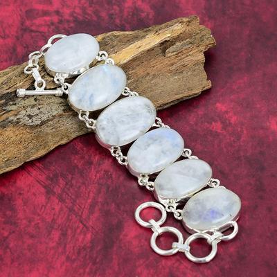 Náramok z dúhového mesačného kameňa, Šperky z pravých drahokamov, Šperky z rýdzeho striebra 925, Prírodný ručne vyrobený náramok Darček pre ženy Šperky