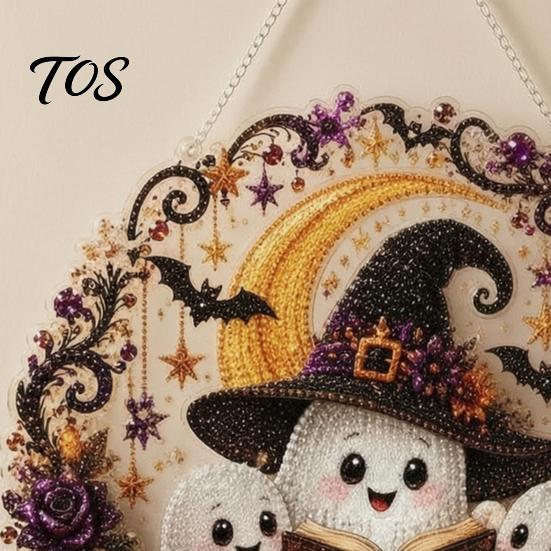 Halloween Diamond Painting Kits Ghost/Owl Art Hanging Ornament Kit, Craft for Adults Suncatcher, DIY Pendant Window Decor Ornaments
