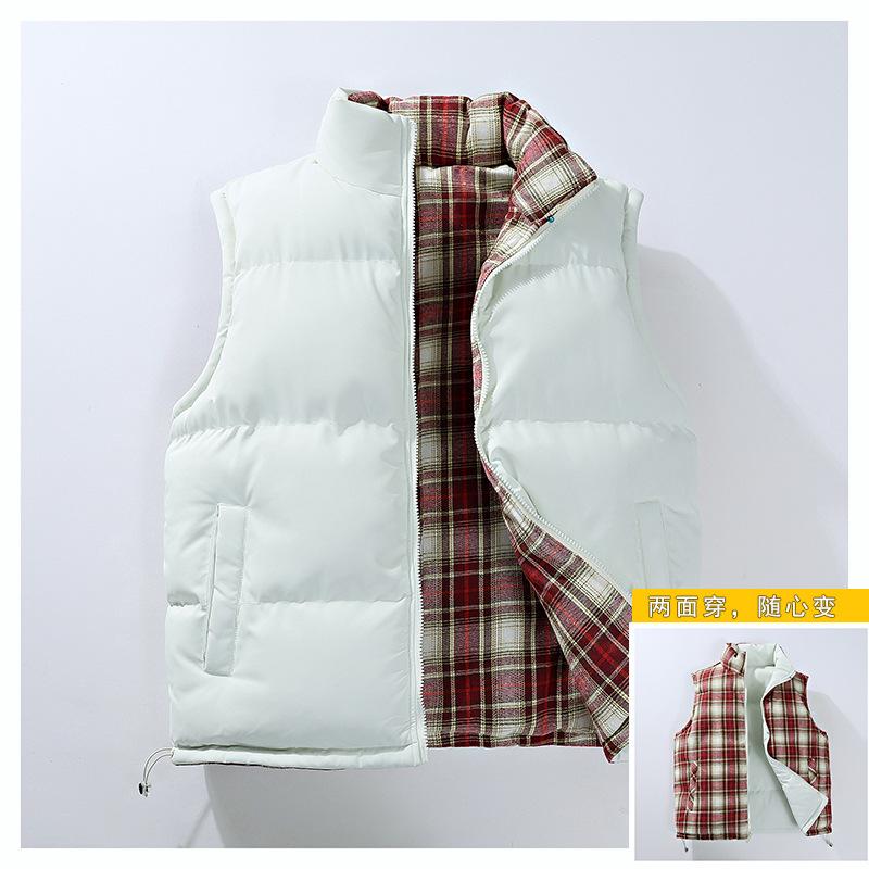 Trendy Plaid Stand-up Collar Vest 2025 Autumn New Korean Version Casual Loose and Versatile Sleeveless Two-sided Coat Men