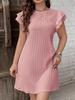 European & American Summer Pleated Ruffle Solid Color A-line Short Sleeve Dress