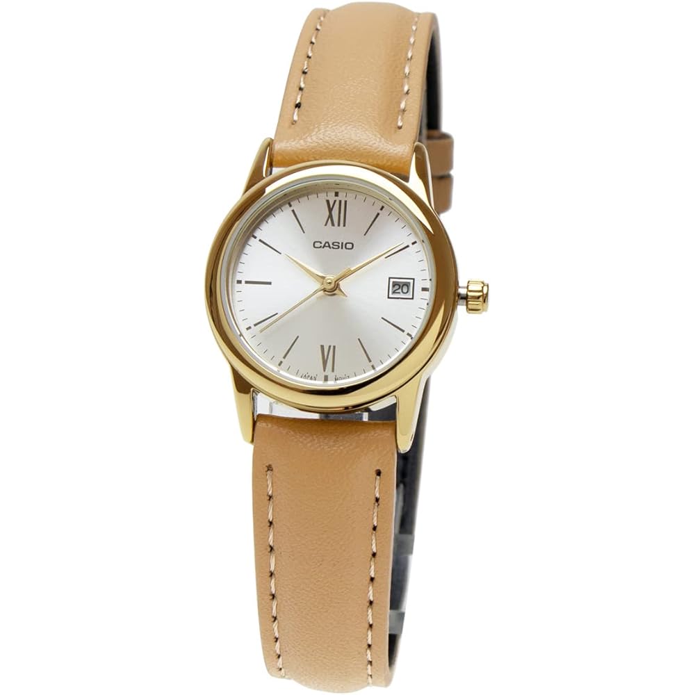 

Casio LTP-V002 Simple Analog Watch Calendar Leather Strap Mini Retro Business Watch Beige