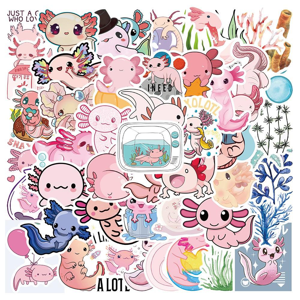 50 Salamander Axolotl Graffiti Stickers for Laptop, Water Bottle, and Journal - Waterproof DIY Cartoon Decorations