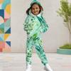 Girls Leaf Printed Hooded Tracksuit Long Sleeve Kangaroo Pocket Cuffed Pants Two Piece Set