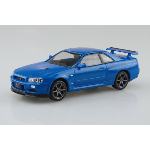 Aoshima Bunka Kyozai 1/32 Scale Rakupla Snap Kit No. 12-BB Nissan R34 Skyline GT-R Bayside Blue Pre-Colored Plastic Model Kit (Automobile)