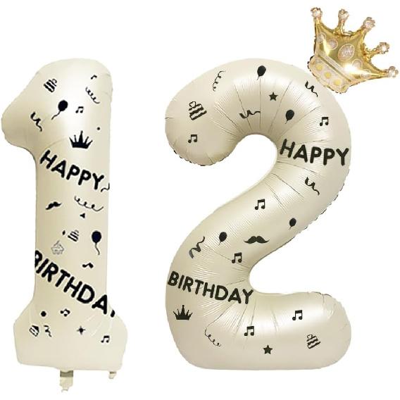 40 Inch White Foil Balloon Number 12,Crown 12th Birthday Party Decorative Balloons,Number Large Numbers Balloon 12,Girls Boys 12th Birthday