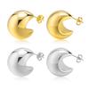 Stainless Steel Open Hoop Earring Women, Crescent Moon Shape Tube Earring Gold Plated Trendy Gift