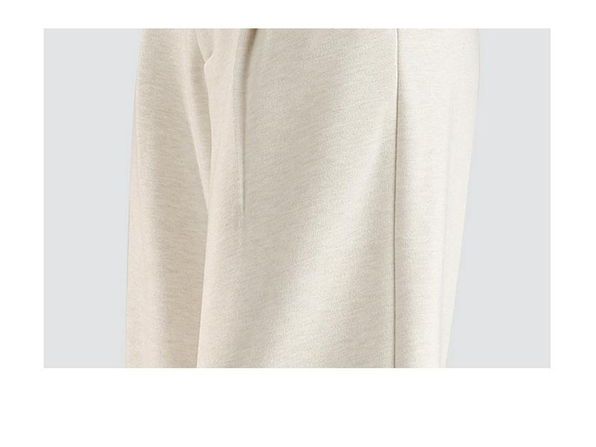 Women's Spring Style High-Waisted Oatmeal Wool Wide-Leg Fleece-Lined Pants