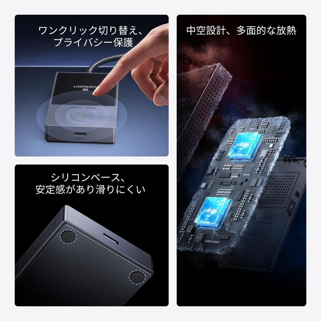 UGREEN Kabelloser HDMI-Sender und -Empfänger PD60W RX HDMI 5G WiFi, kompatibel mit 1080P@60Hz Smartphones, Computern, Kameras usw.