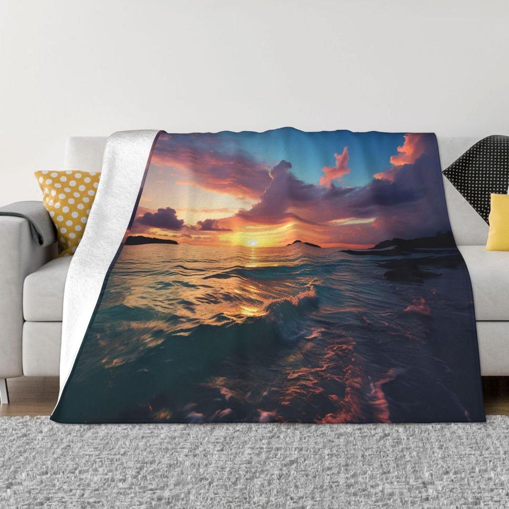 Tropical Ocean Sunrise Printed Blanket for Sofa Bed Travel Camping Living Room Office Conditioning Blanket for All Seasons Gifts