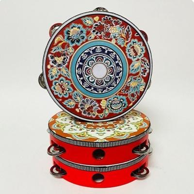 8 Inch Floret Hand Drum Wooden Music Percussion Instrument Tambourine Handbell  for Performance