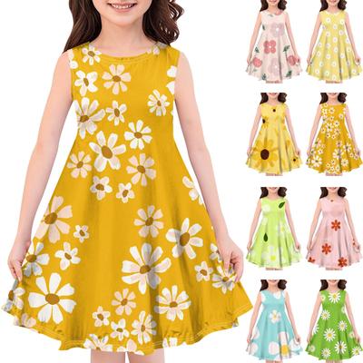 Ärmelloses Sommerkleid für Kinder mit lässigem, modischem Print und Rundhalsausschnitt