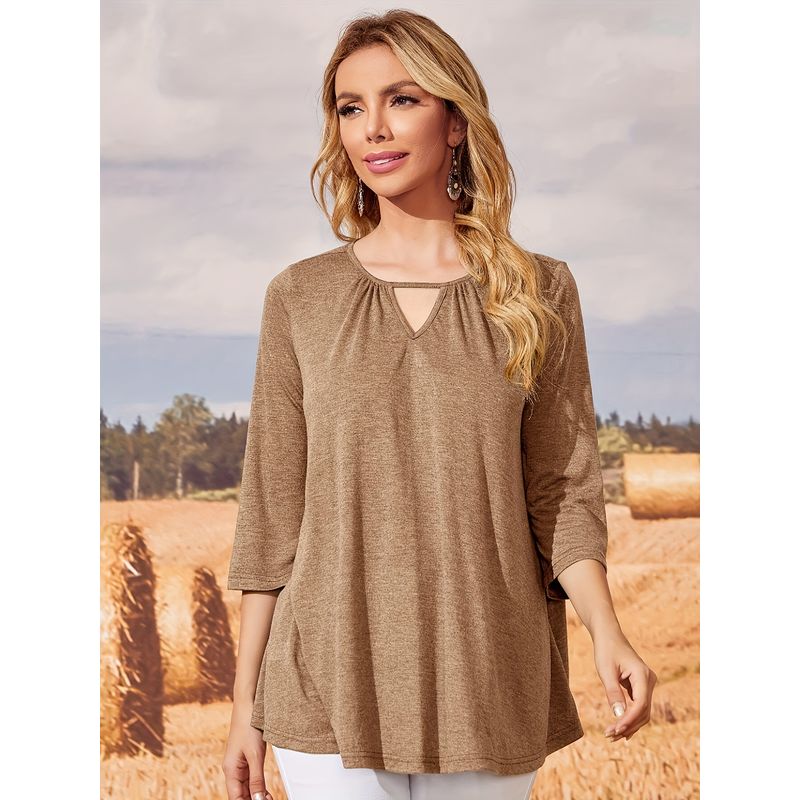 

Модная женская футболка Топы круглый вырез Спортивный трикотаж Купраммониум Однотонный Свободный Плиссированный Вырез с лацканами Свитер CAMEL XS