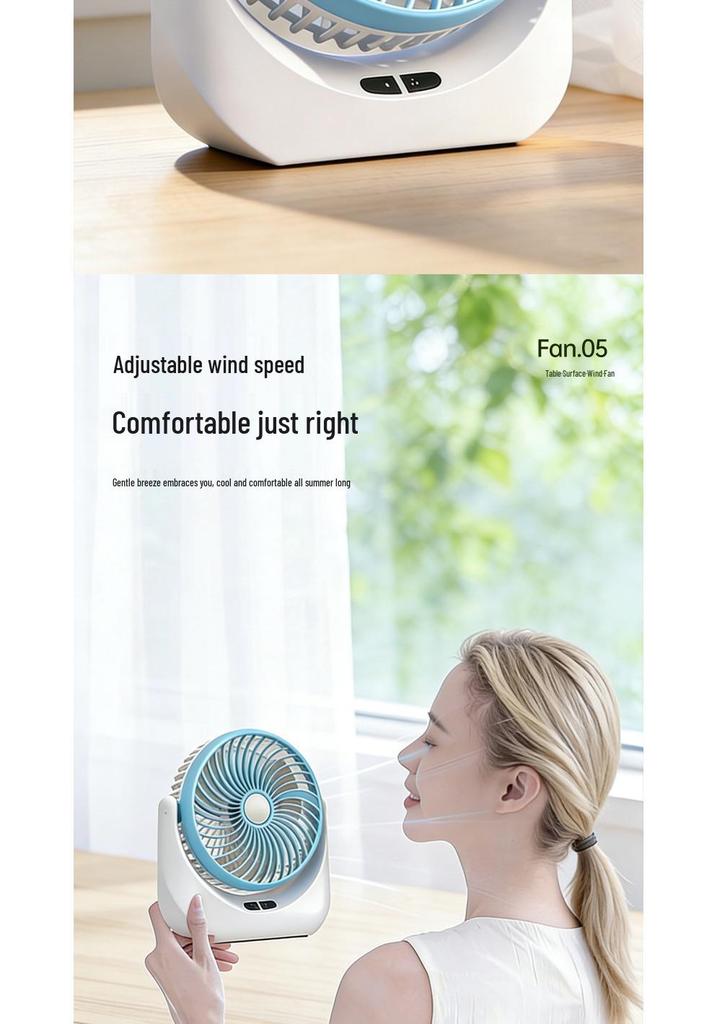Ventilatore da scrivania portatile USB ricaricabile con luce, funzionamento silenzioso a 3 velocità per dormitori