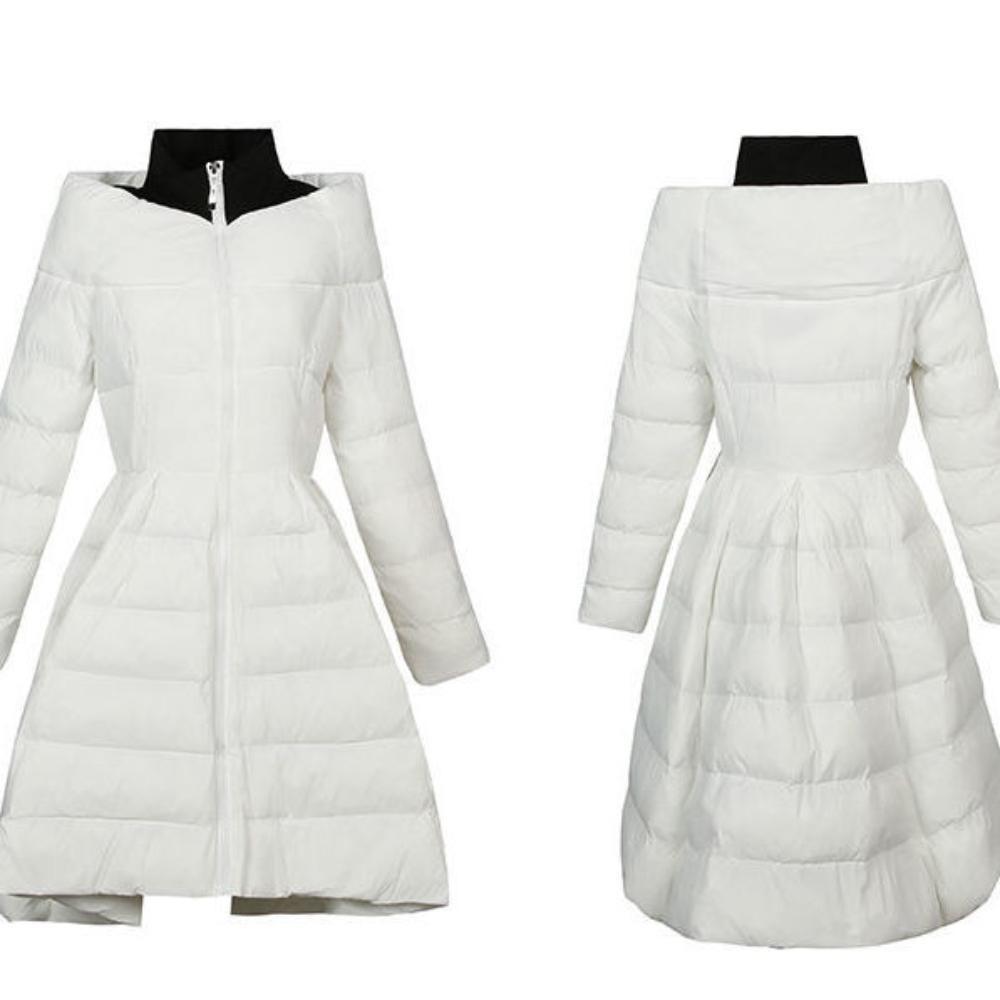 Nowa moda średniej długości dopasowana bawełniana kurtka cienka beżowa biała talia lekki luksusowy styl ciepły