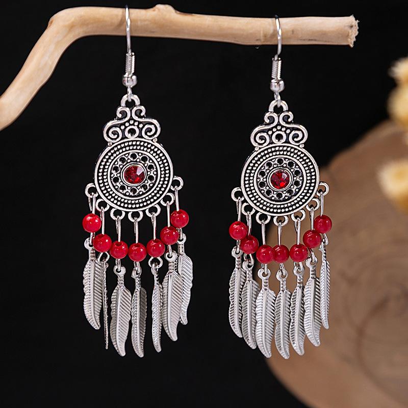 Bohemian Fringed Turquoise Earrings Retro Ethnic Style Earrings Personality Temperament Earrings