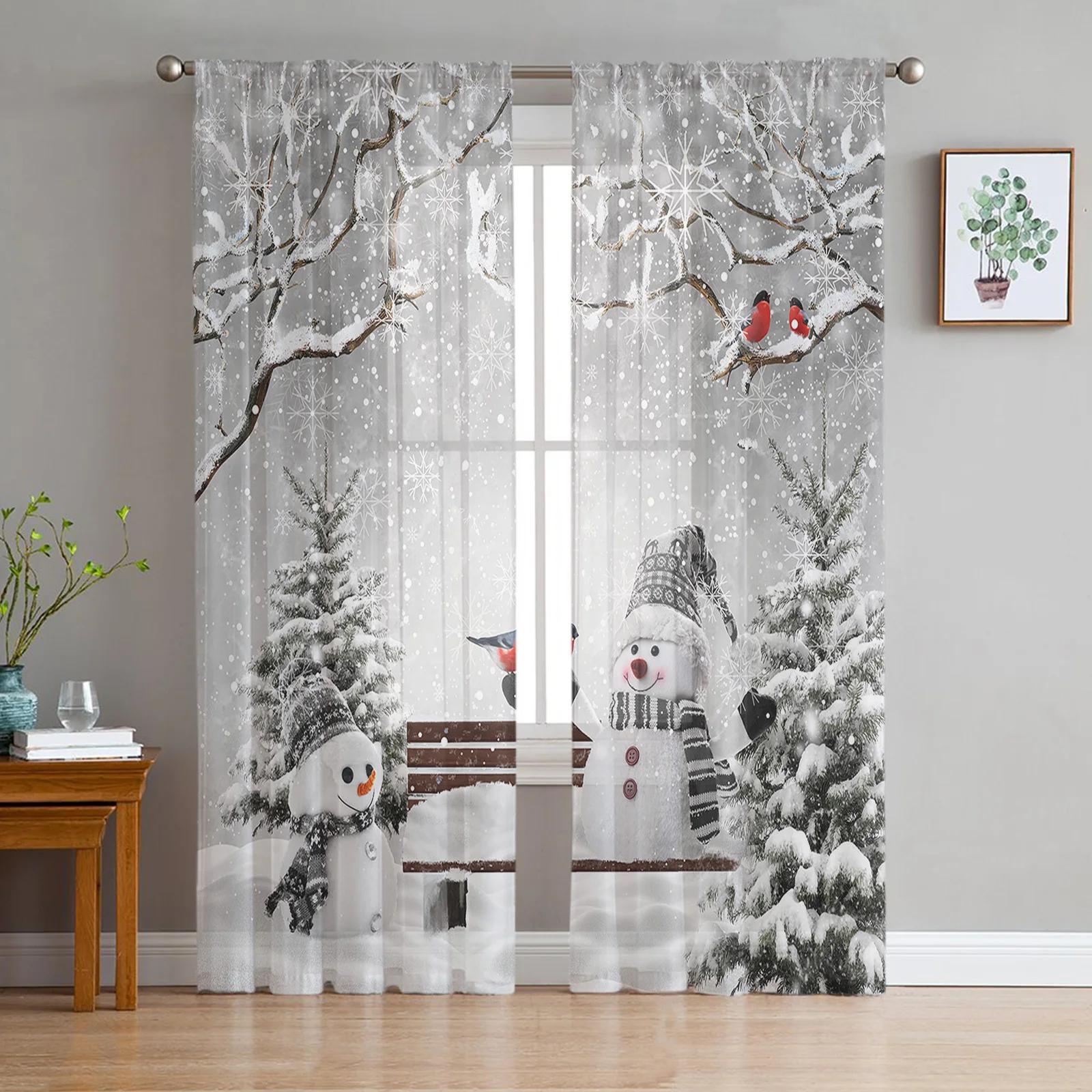 

Xmas Ball Snowman Winter Snowflake Classic Vintage Yarn Curtain Window Panel Fine Netting Drapes For Living Room Cooking Area Window Panel Sheer W135 x H115cm x1&Rod Pocket