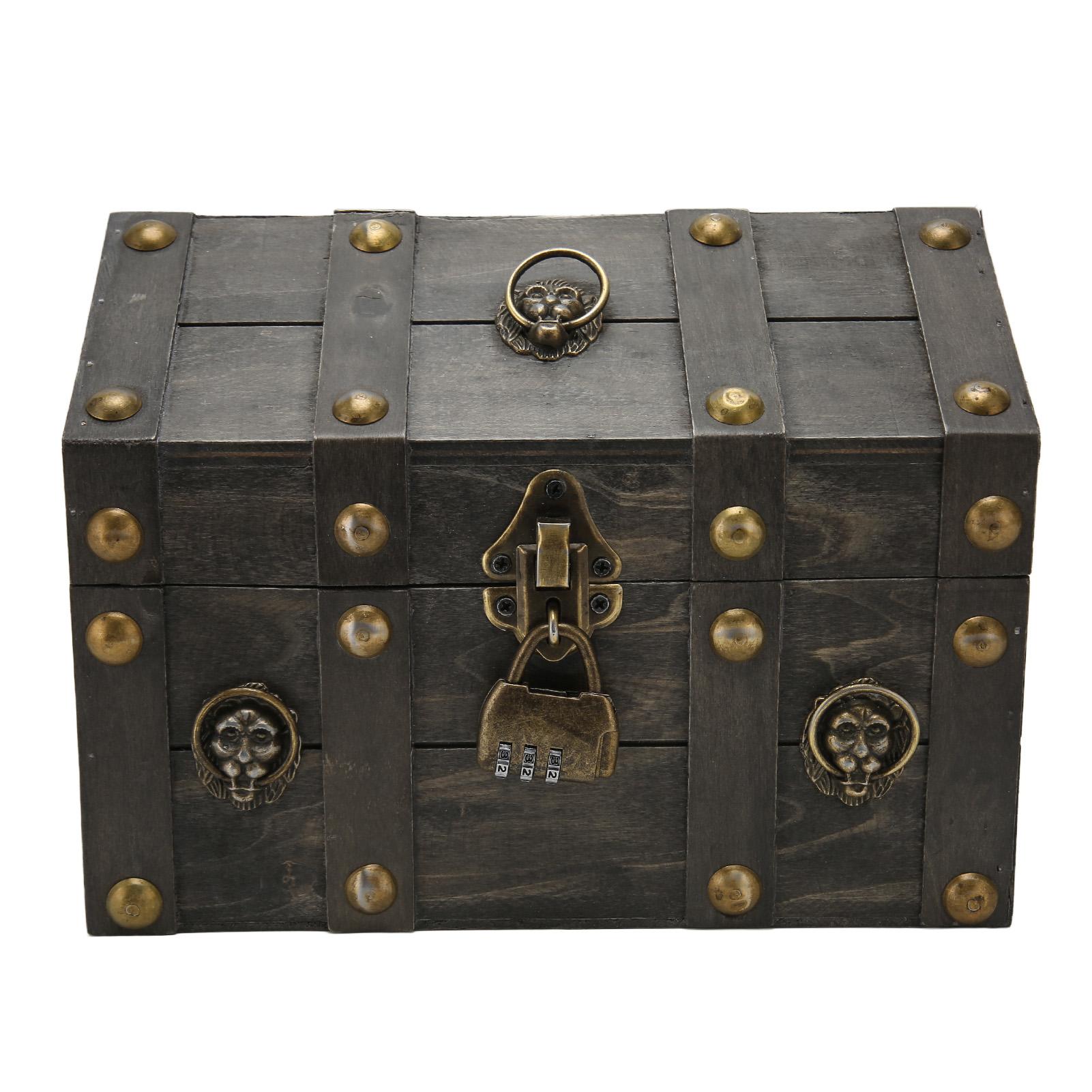 

Деревянные сундуки для сокровищ Ручной работы Винтажная деревянная коробка с мини-металлическим замком для хранения украшений, сокровищ, жемчуга