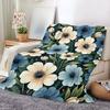 1pc Extra Large Soft Fleece Blanket - Navy Blue, Beige, White, Green Floral Pattern - All-Season Luxury Bedspread/Throw - Machin