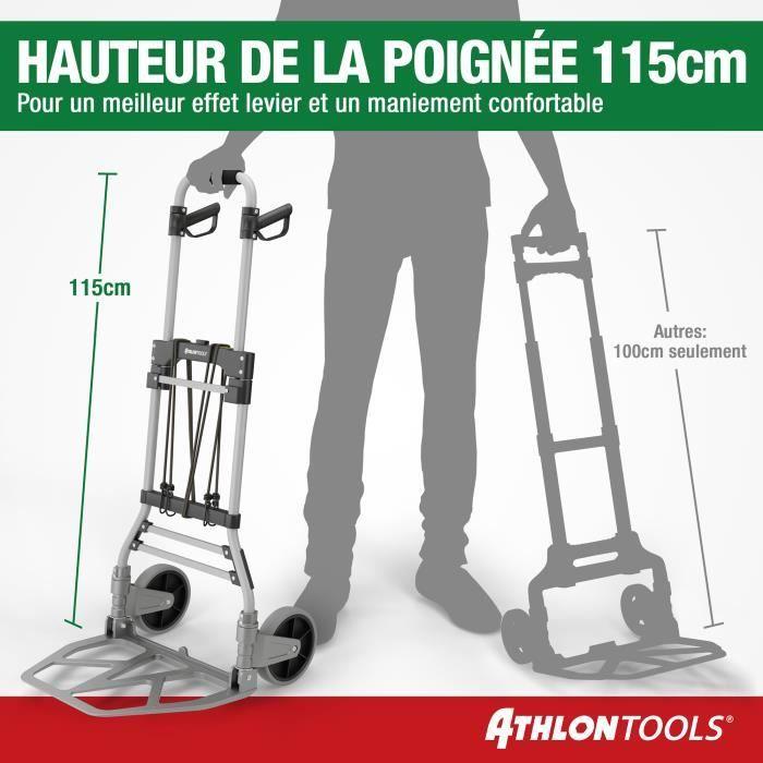 Diable pliant - athlon tools - aluminium - charge lourde 150 kg - roues grandes - poignée télescopique 115 cm