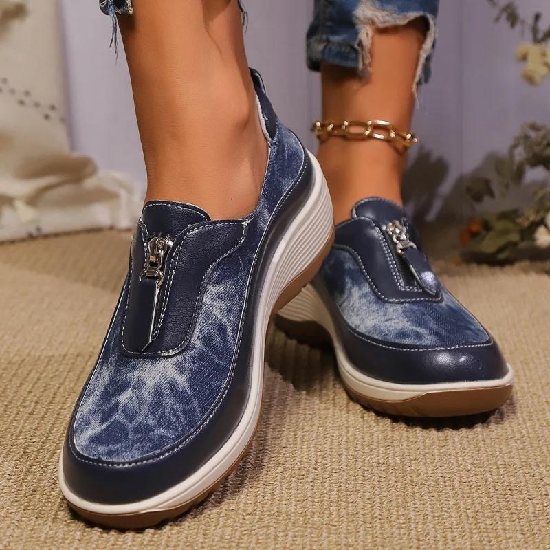 Fashionable Solid Color Simple Zipper Comfortable Casual Walking Shoes Thick Sole Lightweight Wear-resistant New Sneakers Womens