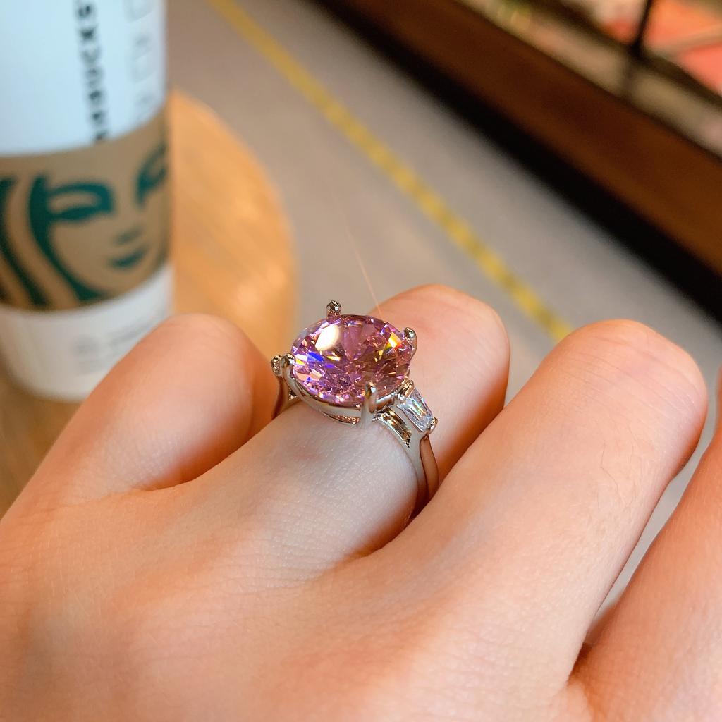 Tiktok Live Broadcast New Cross Border Celebrity Ring Round Imitation Emerald Simulation Palaiba Color Jewelry