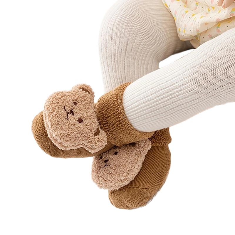 1Pair Middle Tube Socks Winter Cotton Cute Thick Boy Bear Baby Socks Girls Anti Slip Soled Toddler Floor Socks Soft