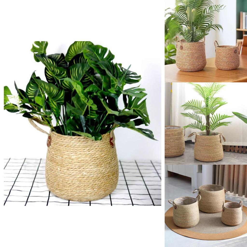 Woven Grass Planter Pot With Breathable Design For Living Room Decor Large Size