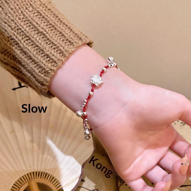 1Pcs Ethnic Trendy Hand Accessories Pulseras Chinese Style Woven Bracelets Red Rope Bell Lotus Flower Bracelets For Women