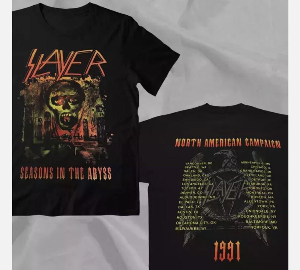 

SLAYER ГРУППА СЕЗОНЫ В БЕЗДНЕ 1991 ТУР СЕВЕРОАМЕРИКАНСКАЯ КАМПАНИЯ 2-сторонняя футболка M