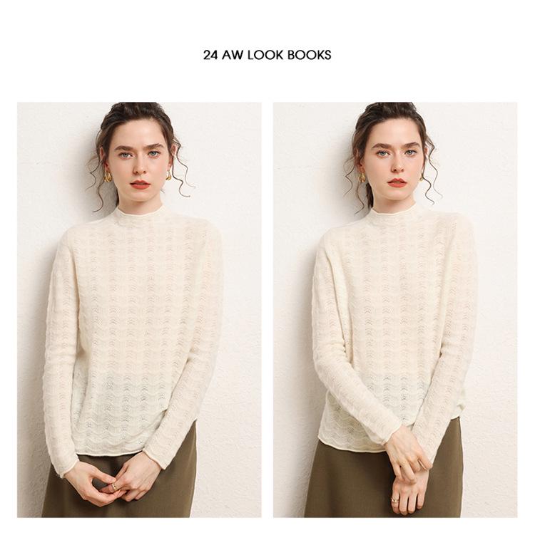 Women's Elegant Cashmere Sweater - Hollow Air Design, Loose Fit, Slimming, High-End Feel