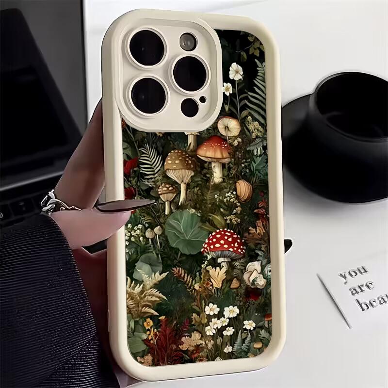 Enchanted Forest Mushroom & Floral Art Phone Case for iPhone 17 16 15 14 13 12 11 Series Pro Max Plus