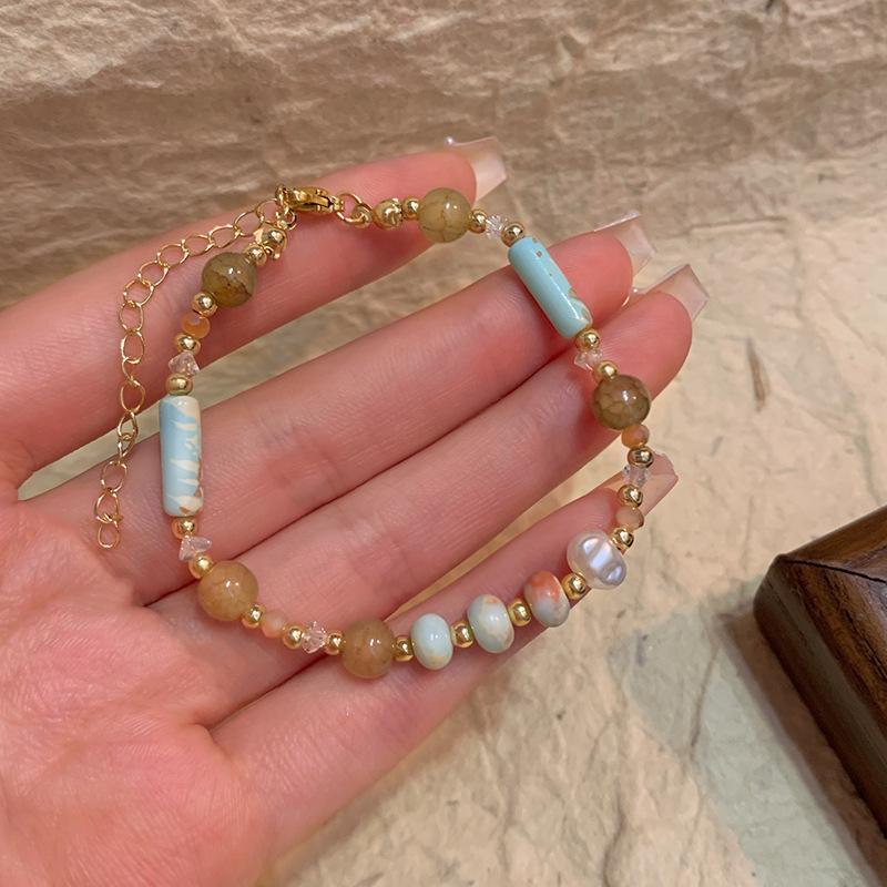 Vintage Imitation Natural Pearl Tourmaline Bead Necklace, Irregular Blue Collarbone Necklace, Women's Banquet Accessories