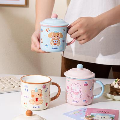 Cute Bear Mug with Lid Cartoon Household Water Cup Ceramic High Looking Breakfast Cup Birthday Gift Souvenir