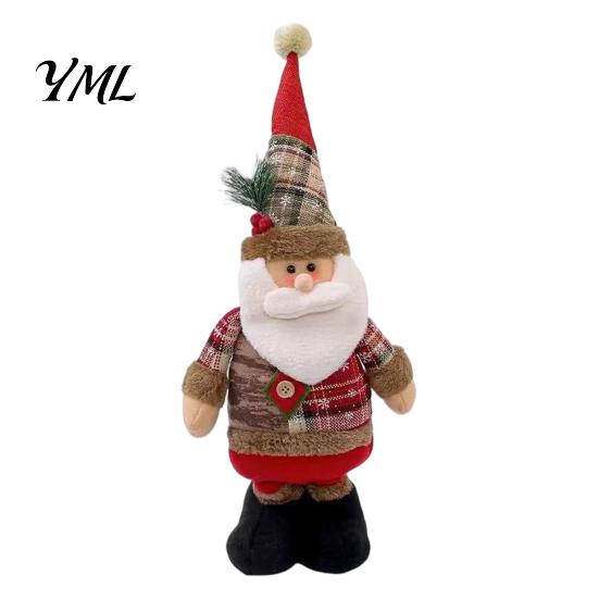 Holiday Tabletop Ornaments for Home Christmas Retractable Leg Plush Doll, Santa Snowman Elk Figures with Soft Fabric Collectibles Adjustable Long Legs