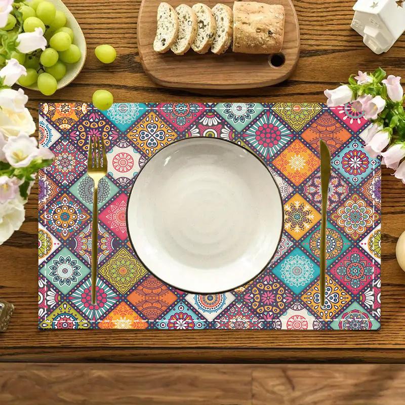 1pc Bohemian Style Printed Placemats, Durable for Home Kitchen Dining Tables