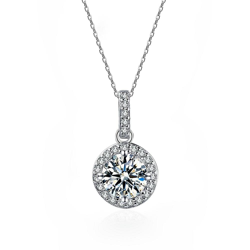 

Vinregem Classic, 100% серебро 925 пробы, VVS1 3EX D, цвет 1 карат, 6,5 мм, круглая огранка, настоящий муассанит, бриллиант, драгоценный камень, кулон, ожерелье, ювелирные изделия GRA 45cm серебряный