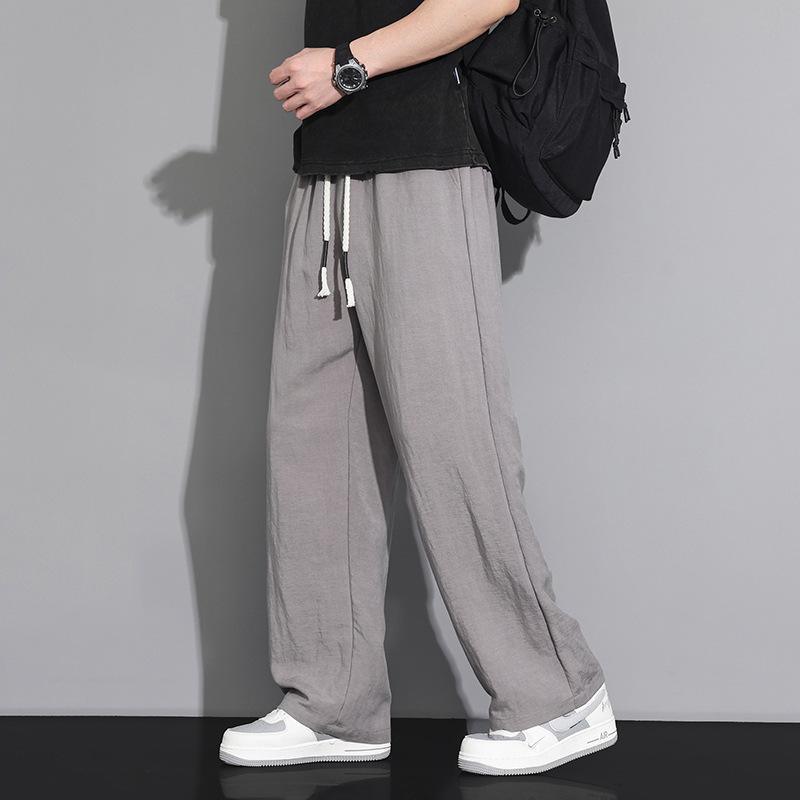 Tencel linen pants men's summer thin breathable straight quick-drying ice silk pants loose wide-leg sports casual pants