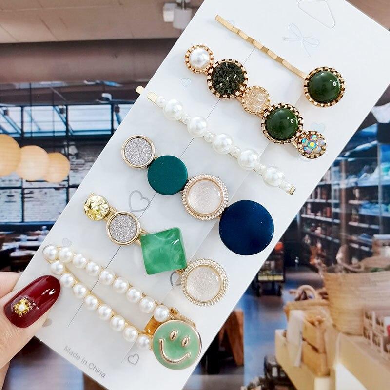 

8 шт./компл., набор акриловых заколок для волос с жемчугом и кристаллами для женщин, заколки с геометрическим рисунком в стиле ретро, ​​аксессуары для волос для девочек, модные украшения