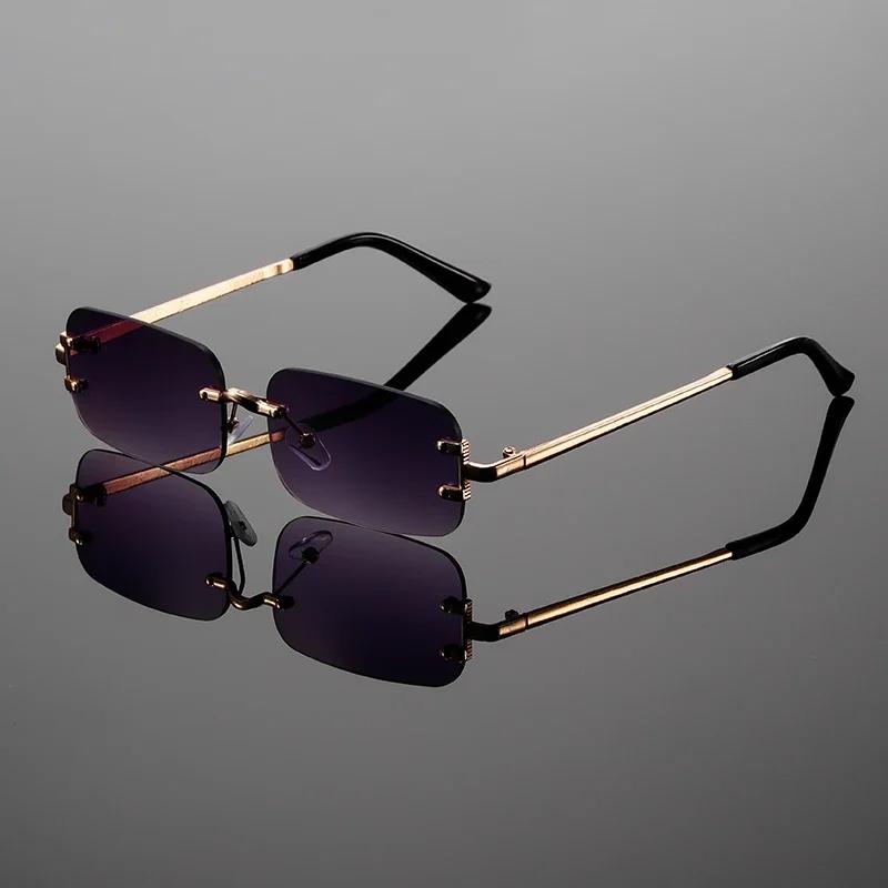 New Rimless Rectangle Sunglasses Men Fashion Vintage Gradient Multi-color Sun Glasses Women New Trendy Brand Design Shades