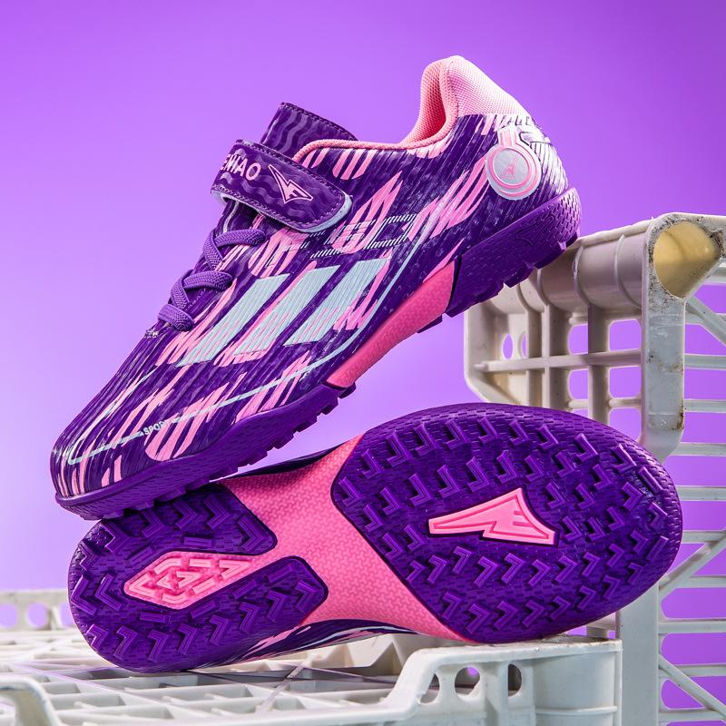 

New children s Velcro football shoes primary school students training game sports shoes boys and girls broken nail sneakers 39 фіолетовий